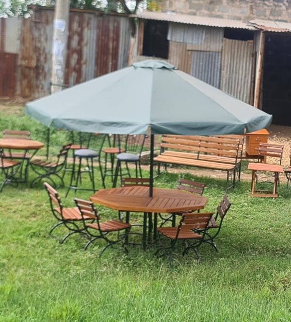 Outdoor Patio Umbrellas Garden Umbrella Parasol - 2.7m Wooden, 6 Seater Set