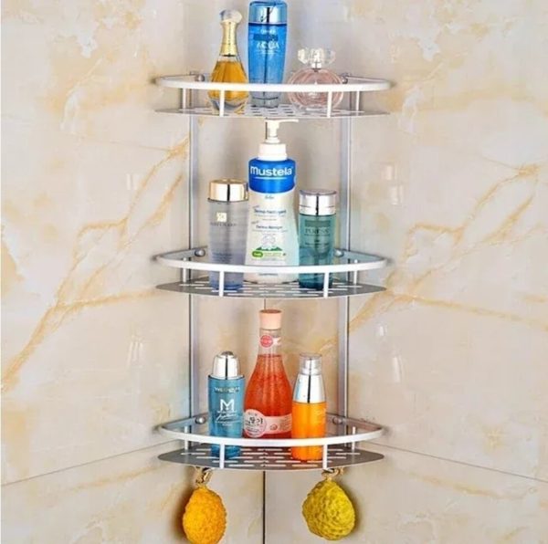 Aluminum Corner Bathroom Shelf, Shower Shelf Convenient 3 Tiers Silver for Toilet for Kitchen for Family for Home Aluminium Corner bathroom shelf 3...