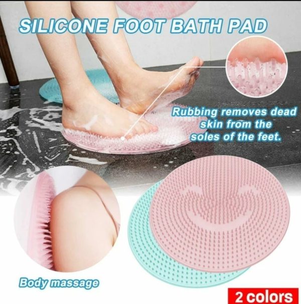 Bathroom Silicone suction lazy foot washing brush massage exfoliating bath mat. Colours: blue and pink