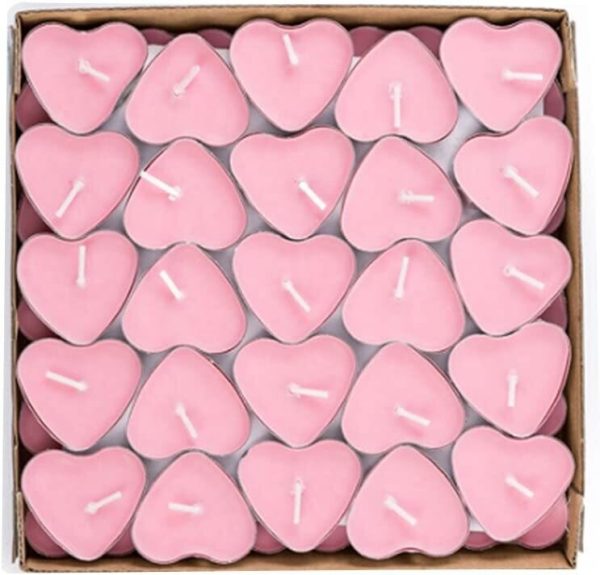 Candles Heart Shaped 50pcs, Smokeless Tealights Candle, Tea Light Candles for Birthday, Proposal, Wedding, Party, Red, Wedding Engagement,...