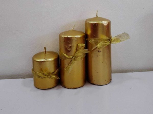Christmas Gold Metallic finish pillar candle11cmx5.5cm medium size #506027G