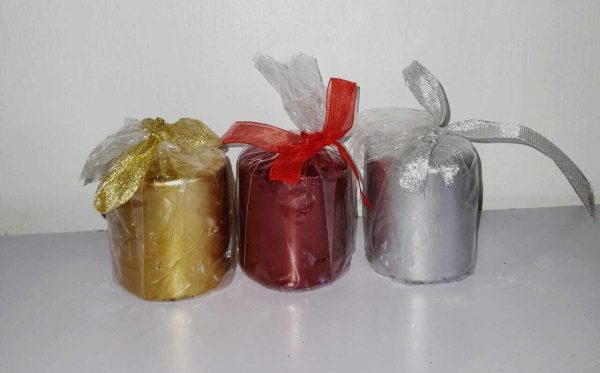 Christmas Red metallic finish pillar candle 6cmx7.5cm 15hrs burn time #506026R