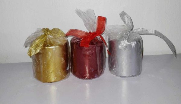 Christmas silver metallic finish pillar candle 6cmx5.5cm 15hrs burn time #506026S