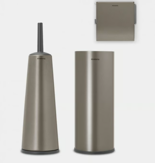Indulge in modern luxury with the Brabantia ReNew Toilet Set (3-Piece) in Platinum!