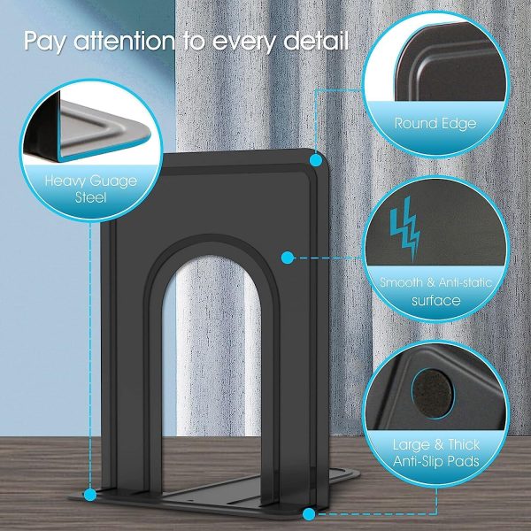 Metal Bookend for Shelves, Non-Skid Book End to Hold Books, Black Book Stopper for Shelves, Book Holder for Office Home black 9276-7inch