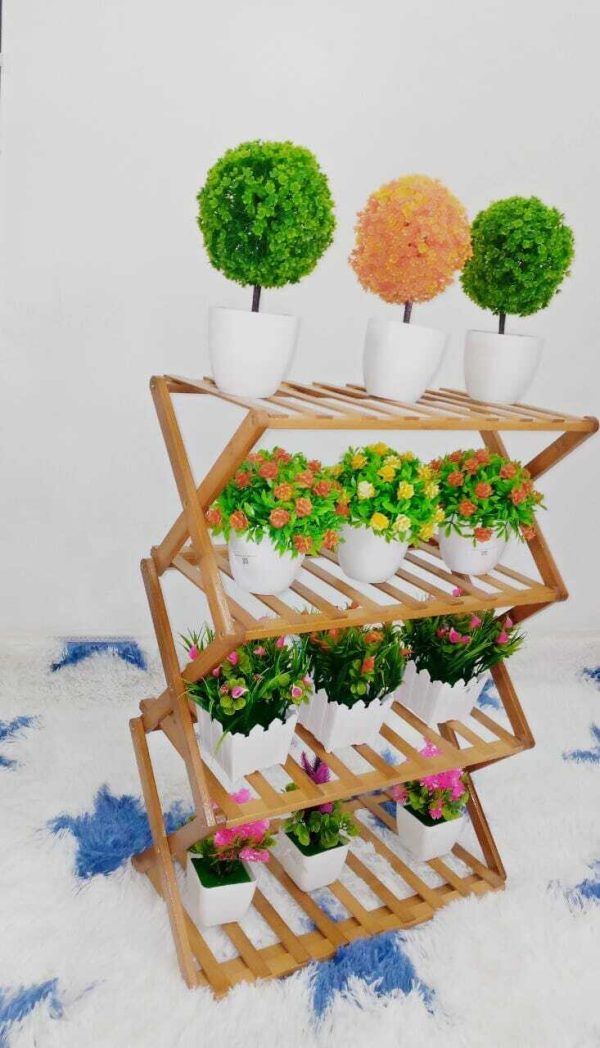Planetsky mini bamboo 4 layer folding shoe rack/plant organiser
