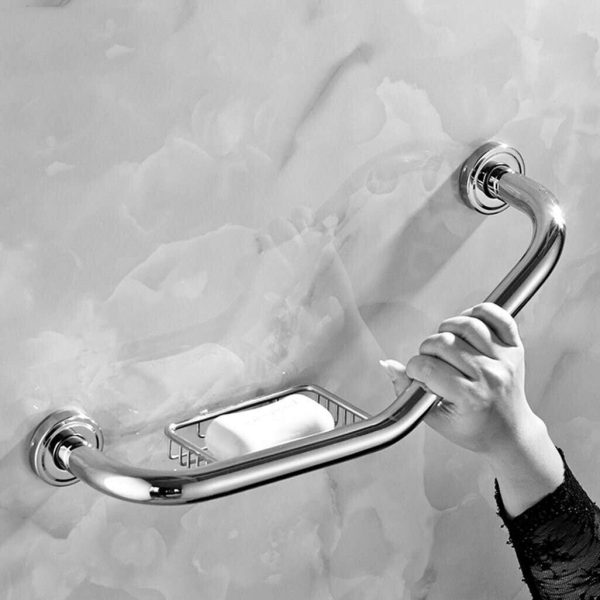 Wall Attachment Handrails Grab Bar with Curved Wall Mount Soap Dish