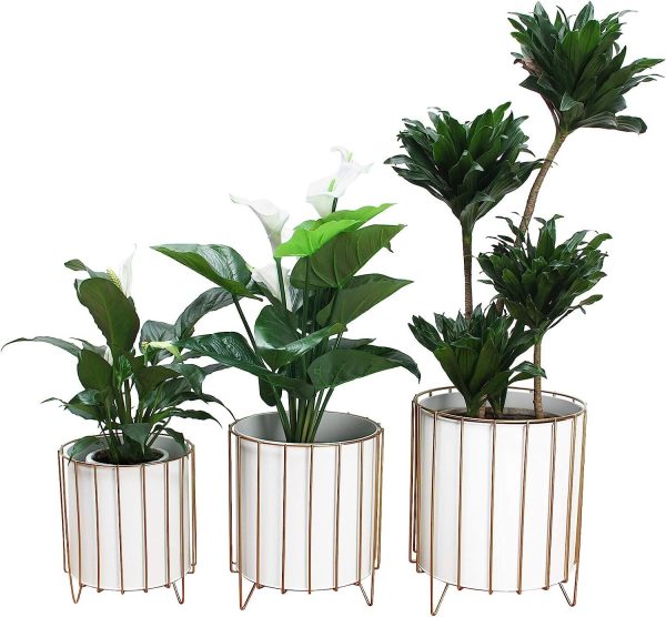 White Pot Metal Planter with Stand set of 3
